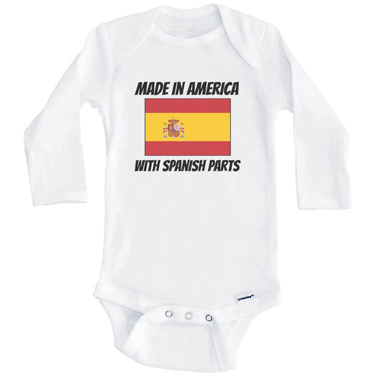 Made In America With Spanish Parts Spain Flag Funny Baby Onesie (Long Sleeves)