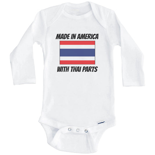 Made In America With Thai Parts Thailand Flag Funny Baby Onesie (Long Sleeves)