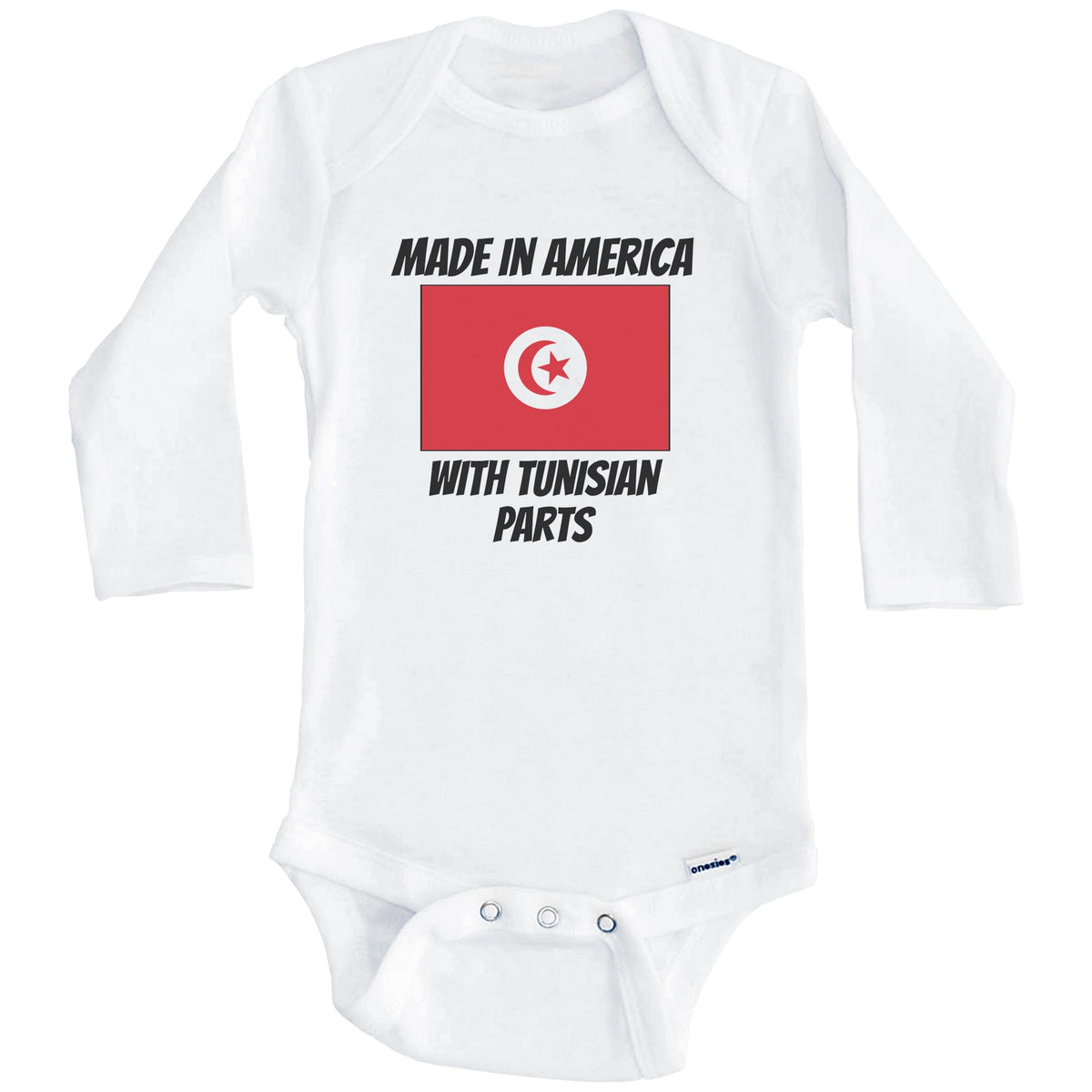 Made In America With Tunisian Parts Tunisia Flag Funny Baby Onesie (Long Sleeves)