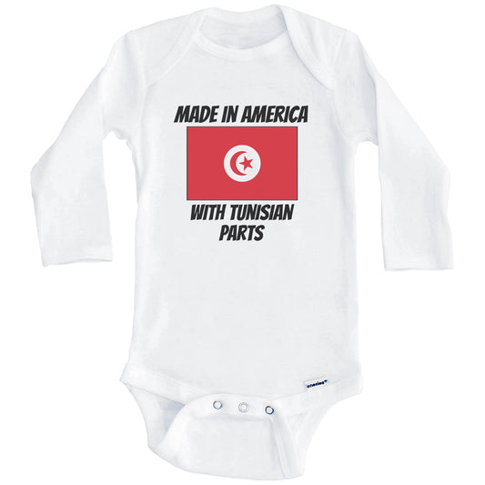 Made In America With Tunisian Parts Tunisia Flag Funny Baby Onesie (Long Sleeves)