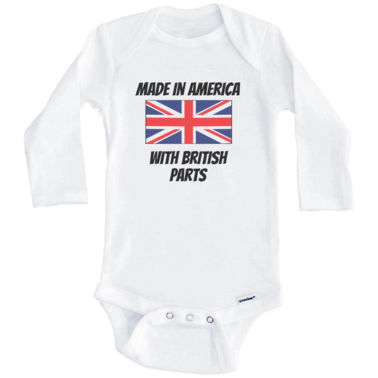 Made In America With British Parts United Kingdom Flag Funny Baby Onesie (Long Sleeves)