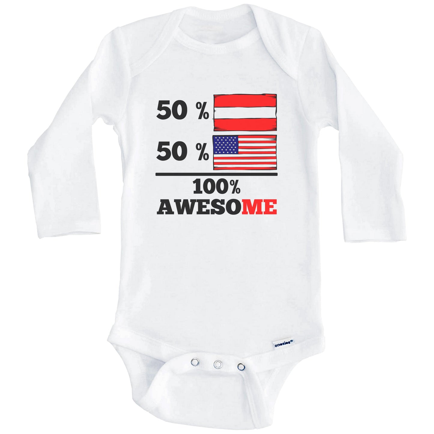 Half Austrian Half American 100% Awesome Baby Onesie (Long Sleeves)