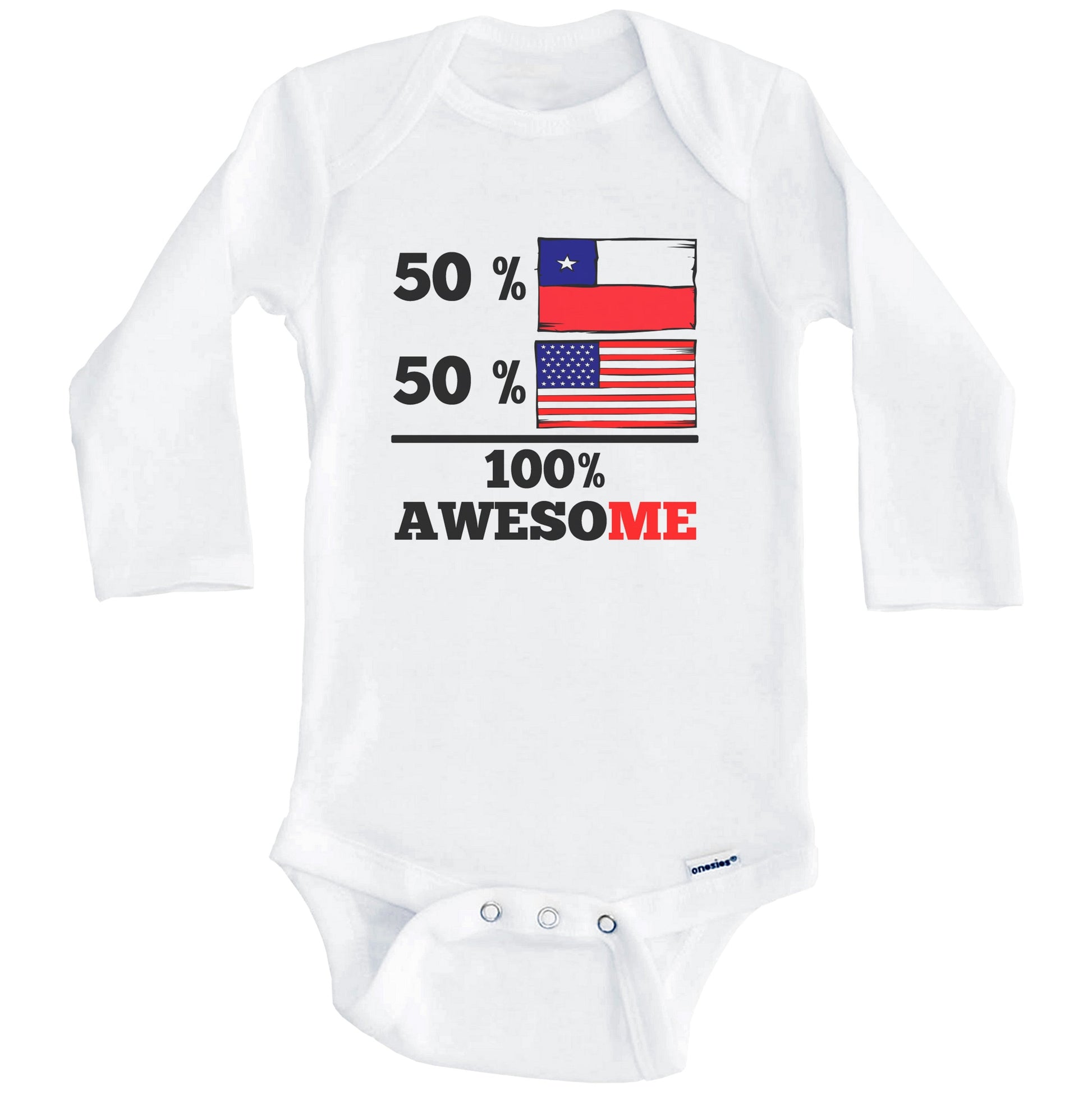 Half Chilean Half American 100% Awesome Baby Onesie (Long Sleeves)