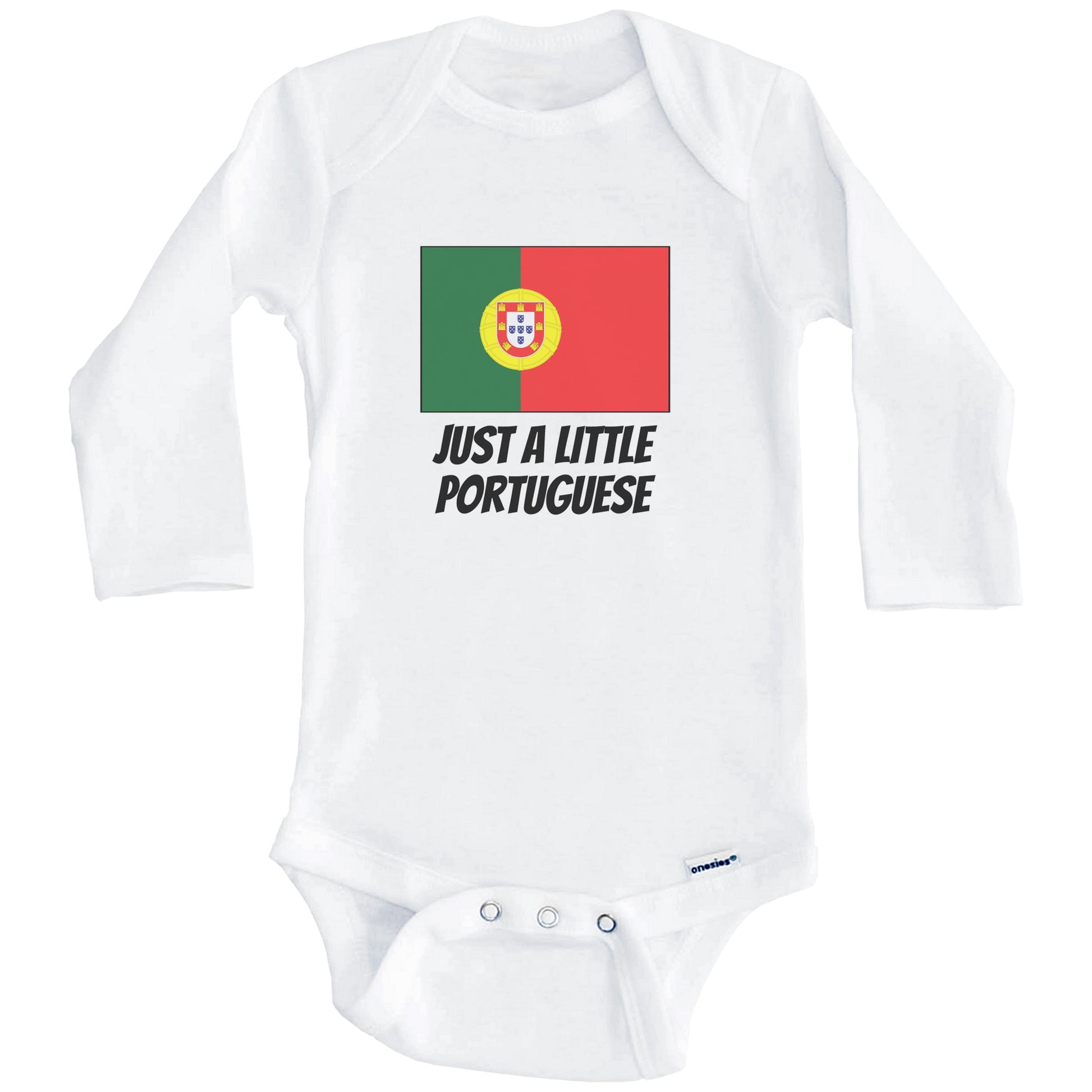 Just A Little Portuguese Cute Portugal Flag Baby Onesie (Long Sleeves)