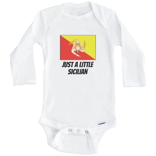 Just A Little Sicilian Cute Sicily Flag Baby Onesie (Long Sleeves)