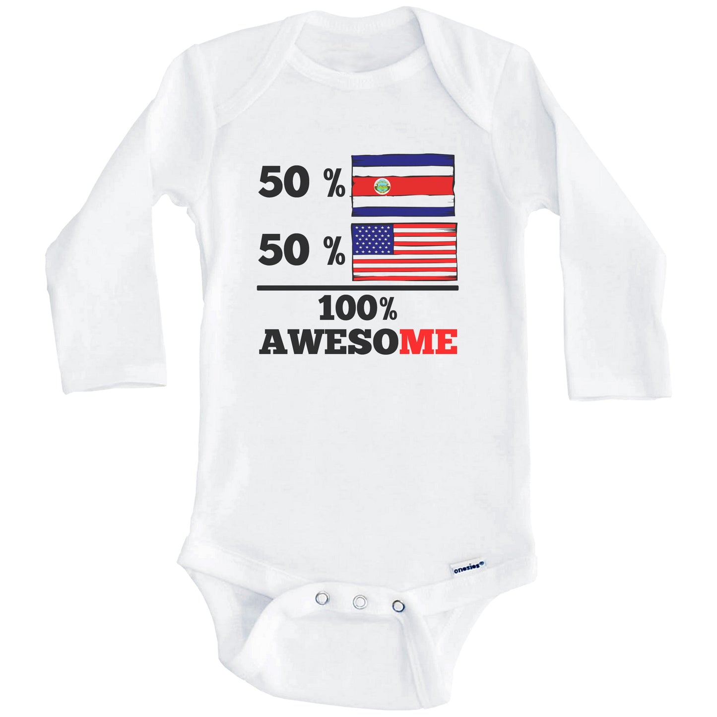 Half Costa Rican Half American 100% Awesome Baby Onesie (Long Sleeves)