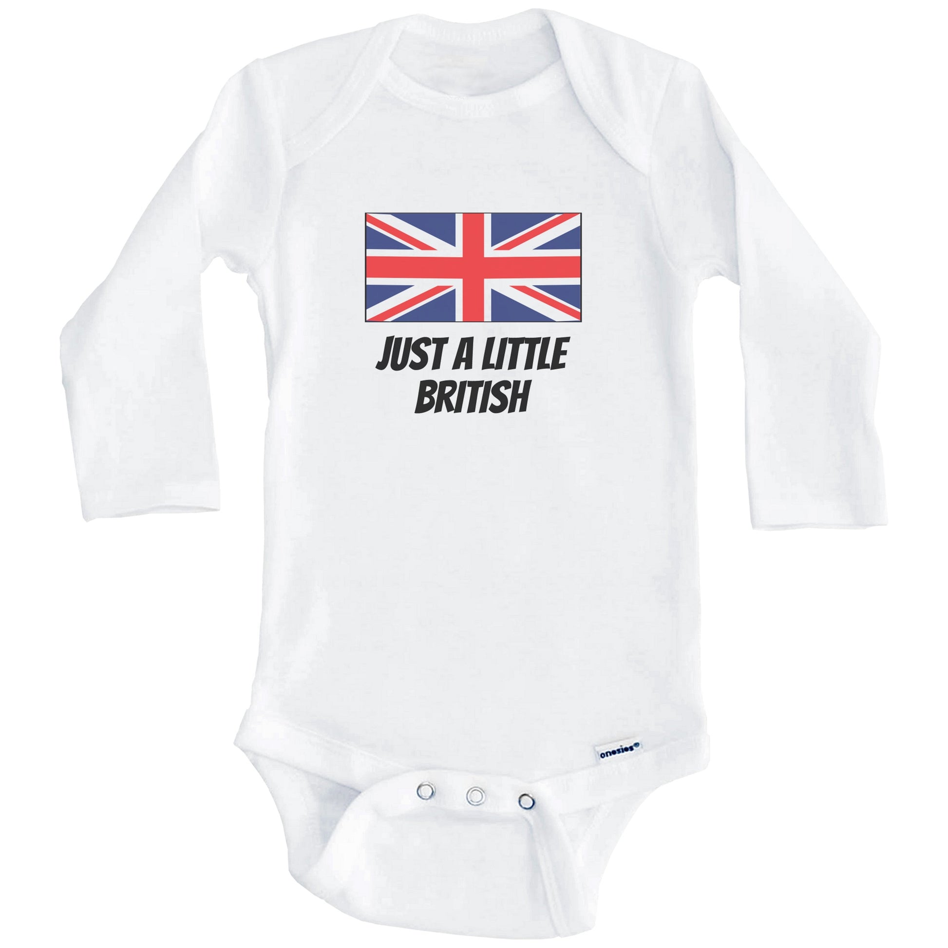 Just A Little British Cute United Kingdom Flag Baby Onesie (Long Sleeves)