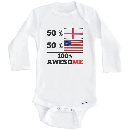 Half English Half American 100% Awesome Baby Onesie (Long Sleeves)