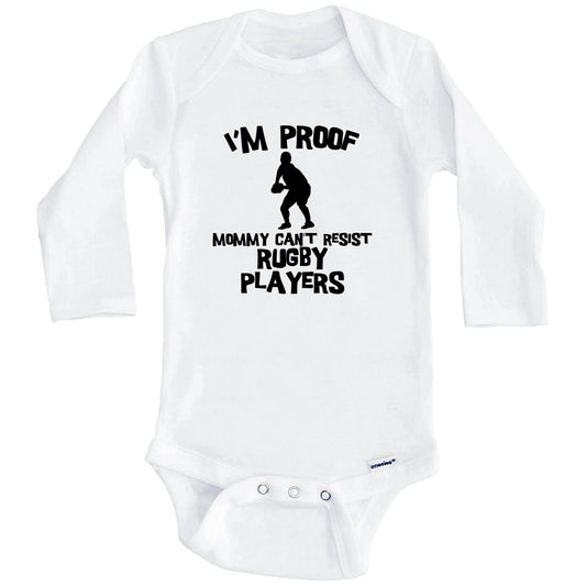 I'm Proof Mommy Can't Resist Rugby Players Funny Rugby Baby Onesie (Long Sleeves)