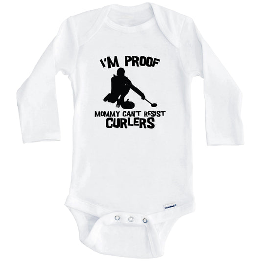 I'm Proof Mommy Can't Resist Curlers Funny Curling Baby Onesie (Long Sleeves)