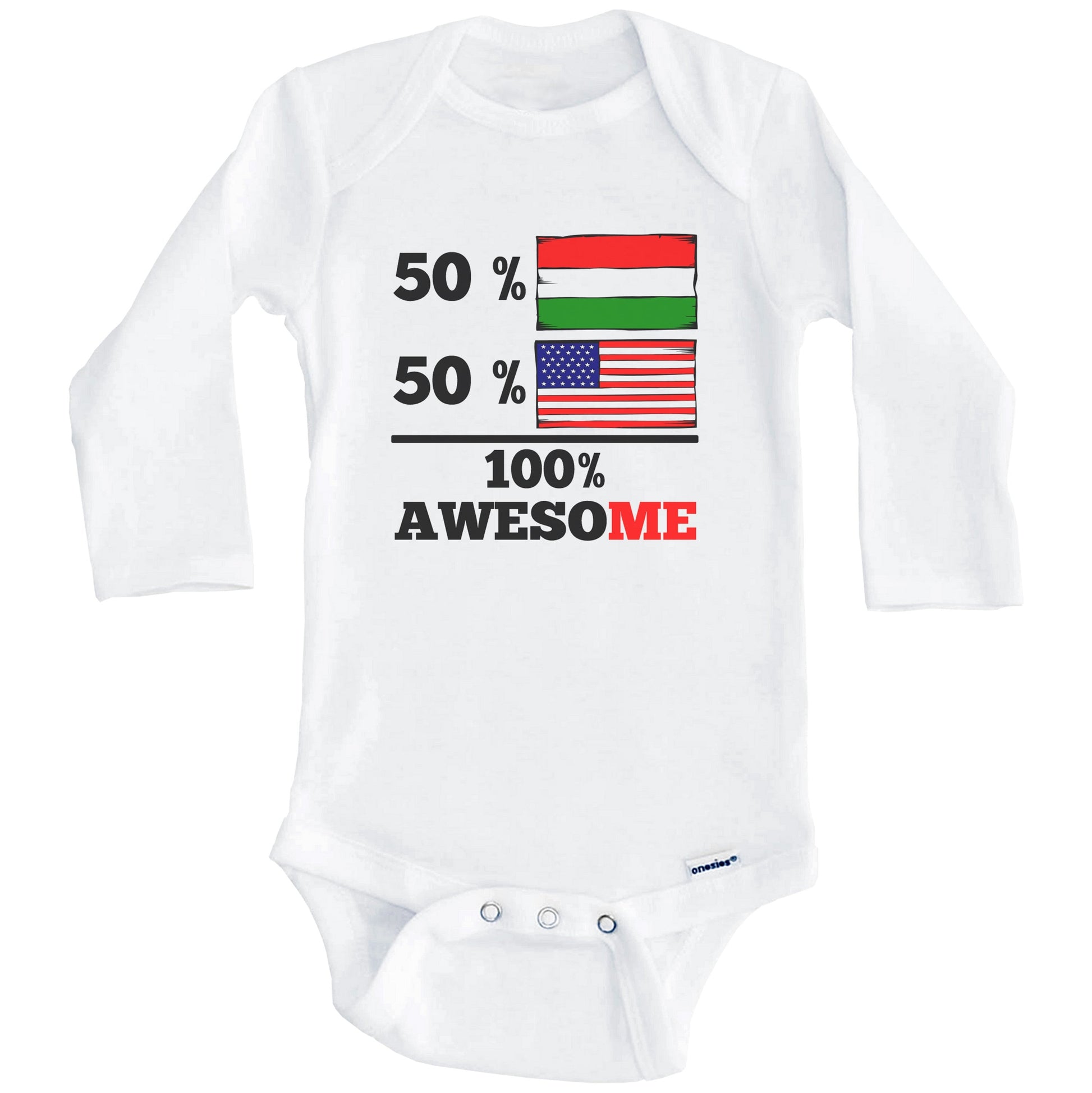 Half Hungarian Half American 100% Awesome Baby Onesie (Long Sleeves)
