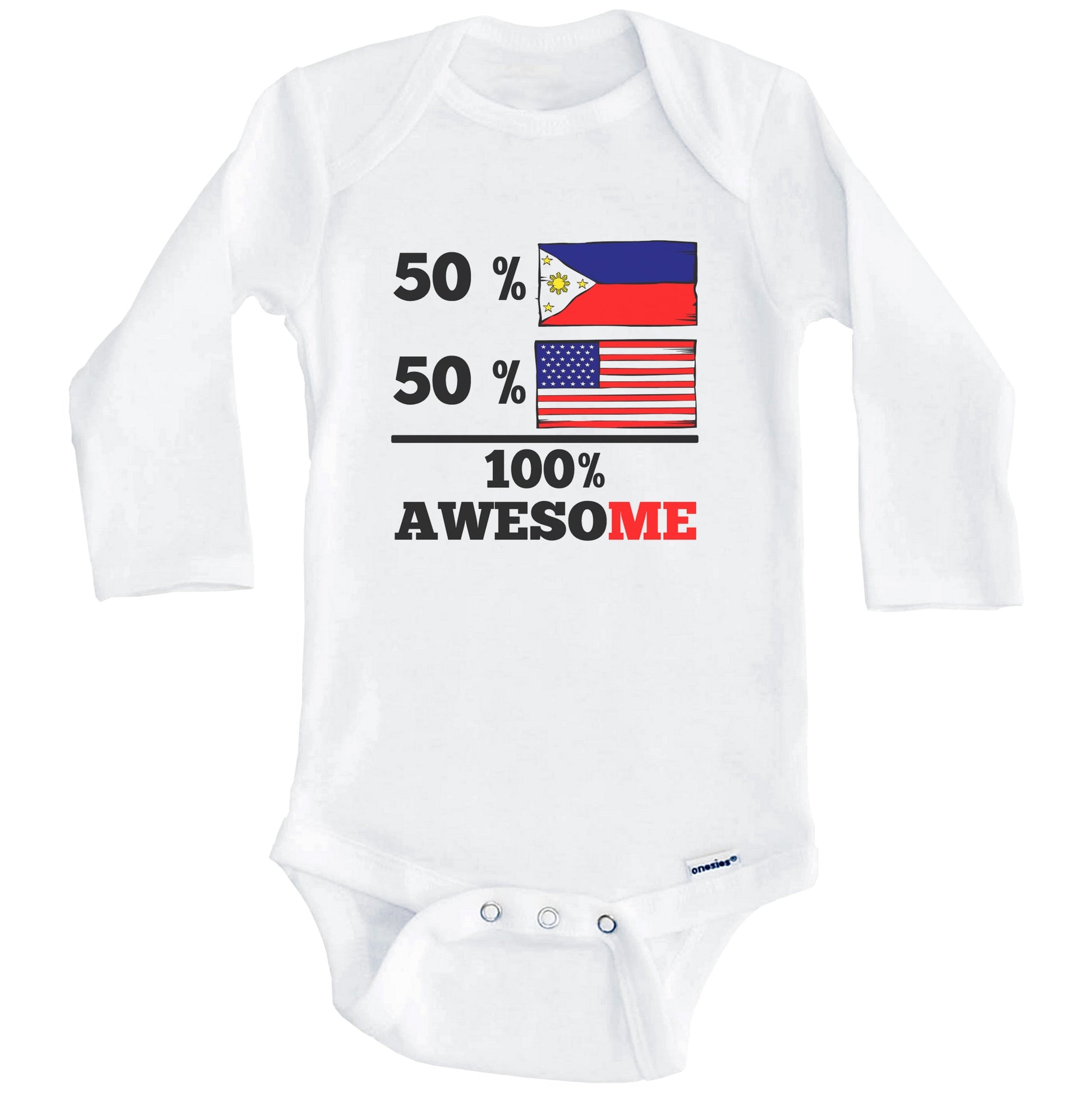 Half Filipino Half American 100% Awesome Baby Onesie (Long Sleeves)