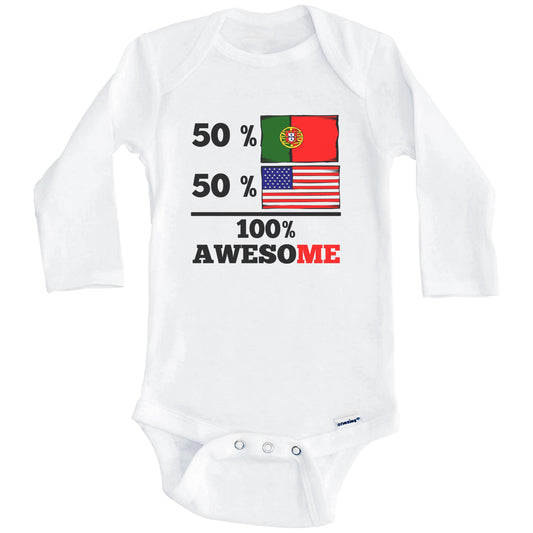 Half Portuguese Half American 100% Awesome Baby Onesie (Long Sleeves)