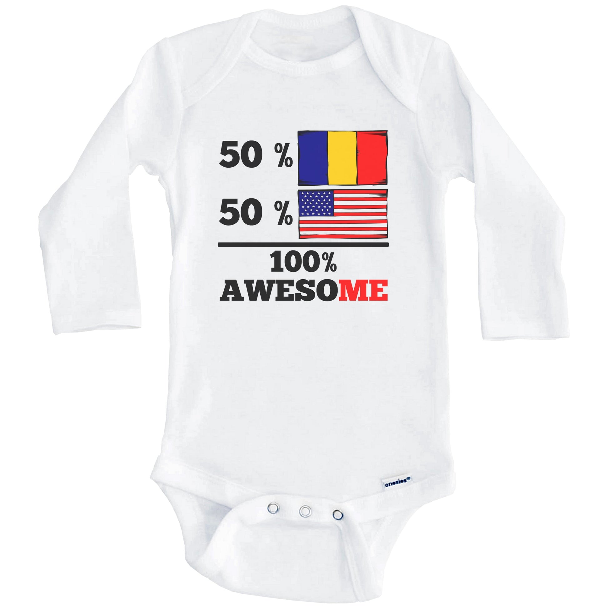 Half Romanian Half American 100% Awesome Baby Onesie (Long Sleeves)