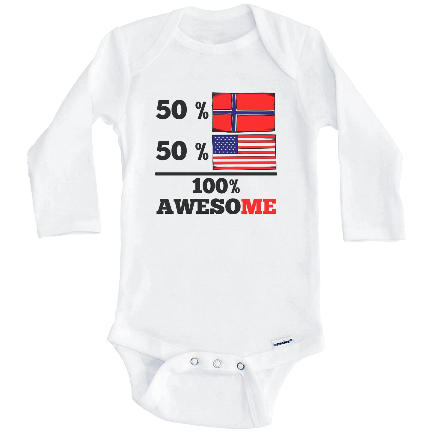 Half Scandinavian Half American 100% Awesome Baby Onesie (Long Sleeves)