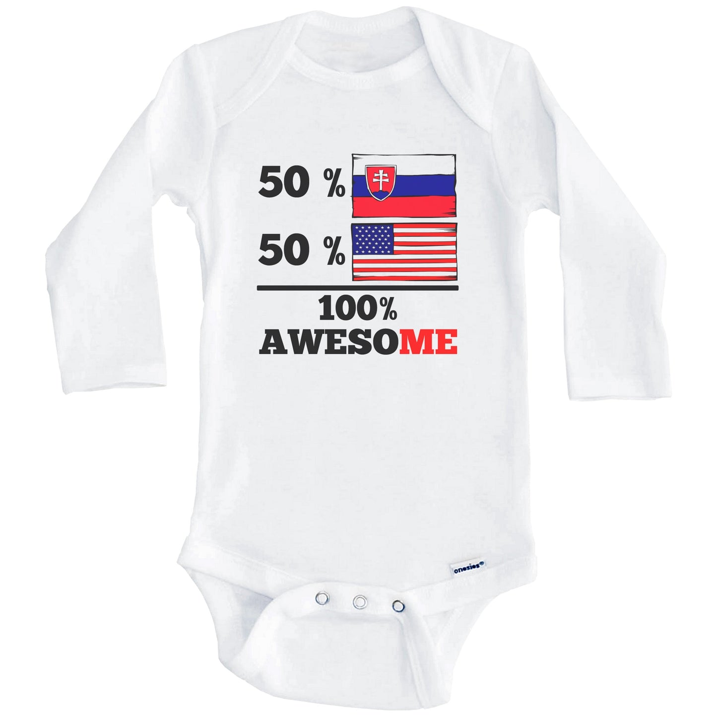 Half Slovakian Half American 100% Awesome Baby Onesie (Long Sleeves)