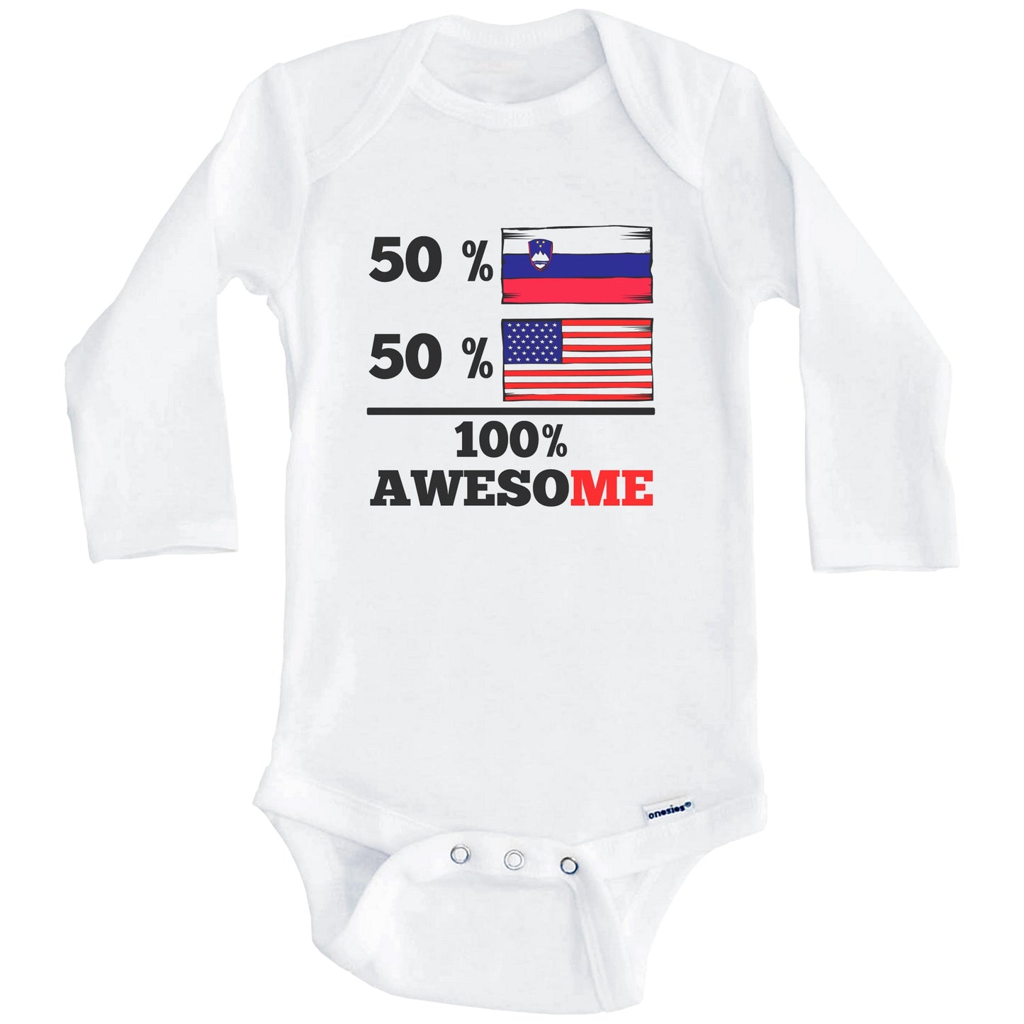 Half Slovenian Half American 100% Awesome Baby Onesie (Long Sleeves)