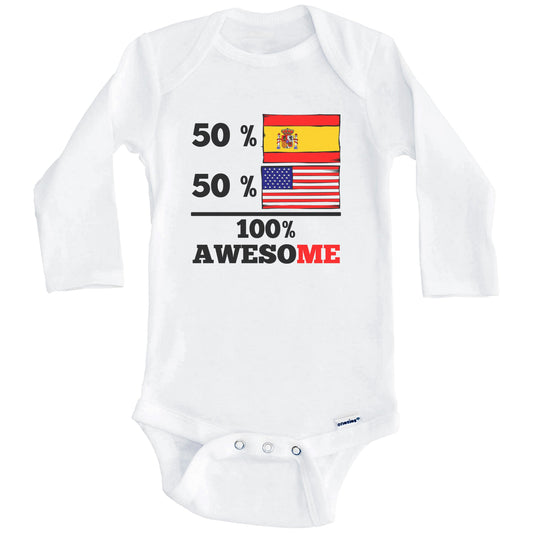 Half Spanish Half American 100% Awesome Baby Onesie (Long Sleeves)