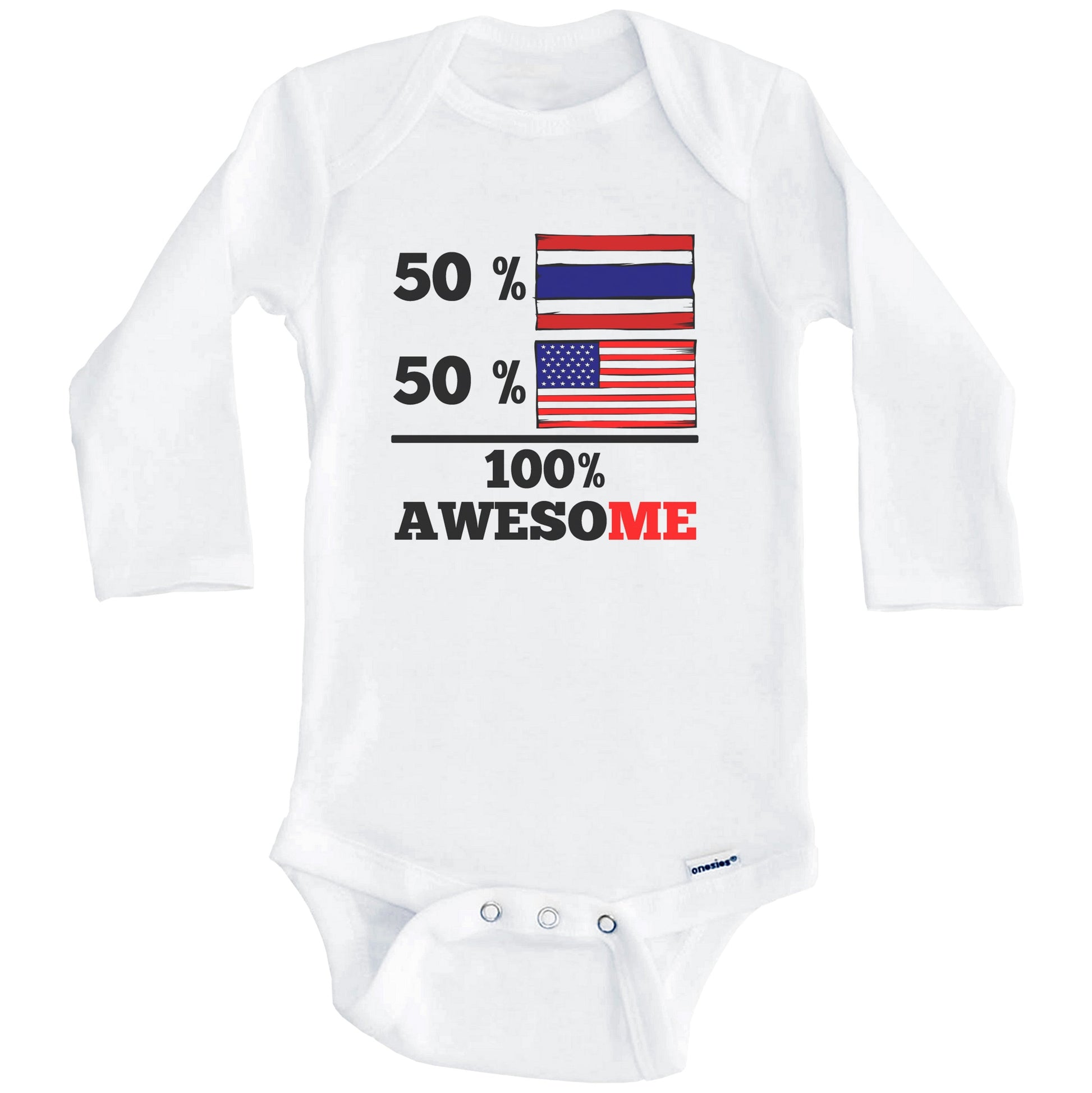 Half Thai Half American 100% Awesome Baby Onesie (Long Sleeves)
