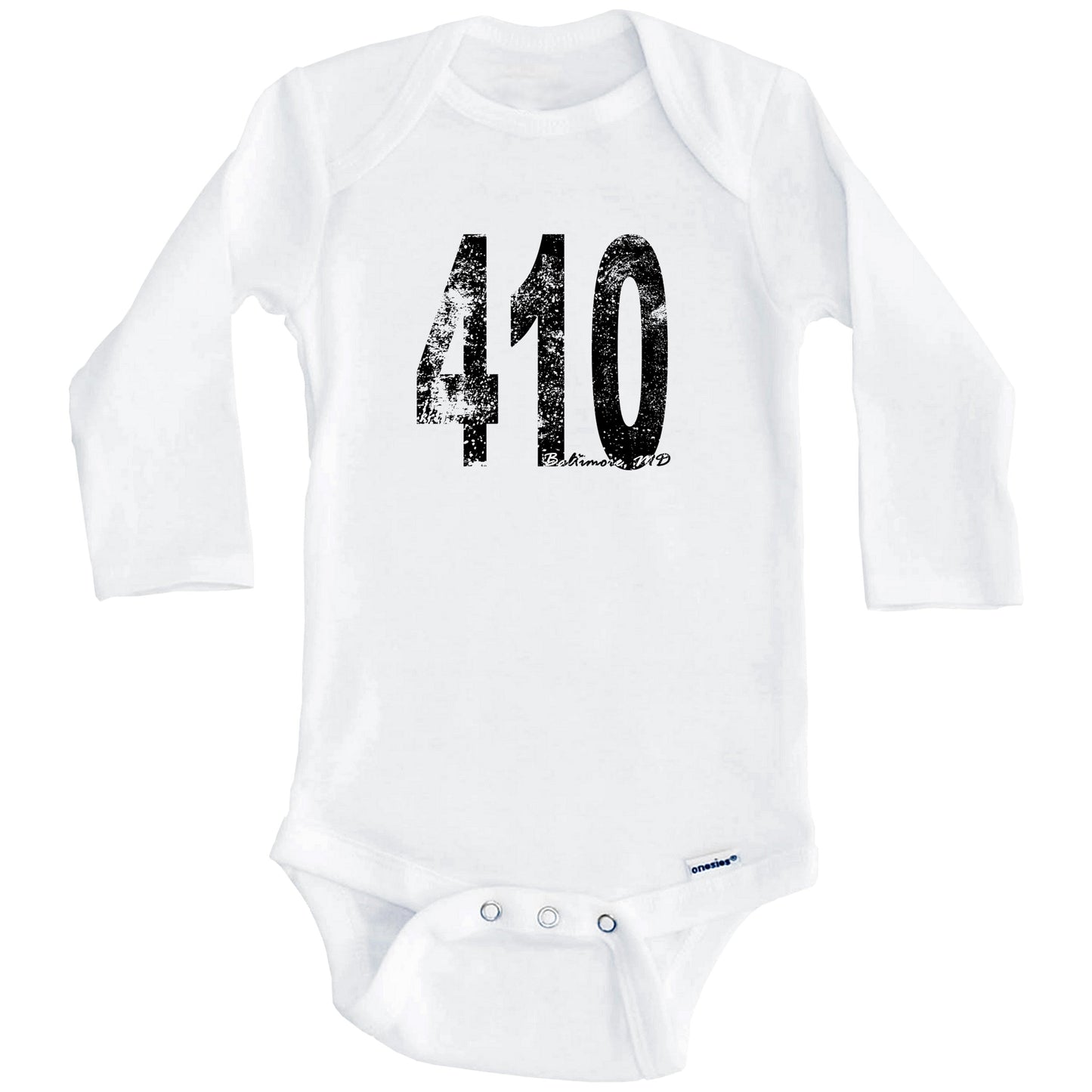 410 Baltimore Maryland Area Code Baby Onesie - One Piece Baby Bodysuit (Long Sleeves)