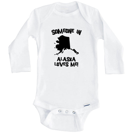 Someone In Alaska Loves Me State Silhouette Cute Baby Onesie - One Piece Baby Bodysuit (Long Sleeves)