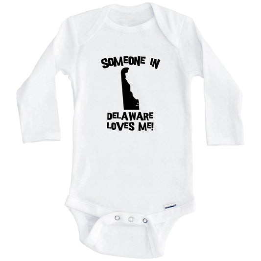 Someone In Delaware Loves Me State Silhouette Cute Baby Onesie - One Piece Baby Bodysuit (Long Sleeves)