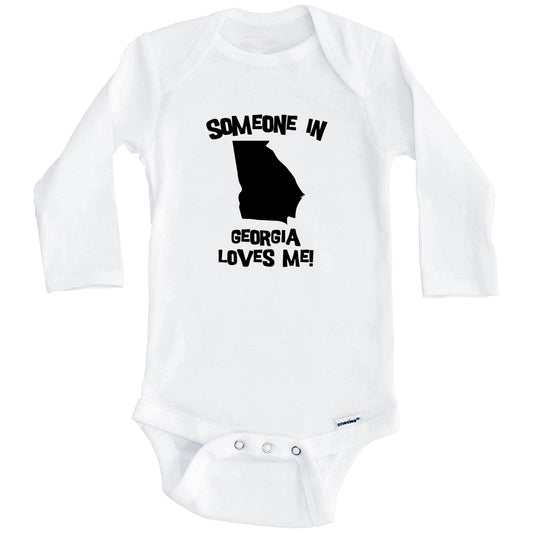 Someone In Georgia Loves Me State Silhouette Cute Baby Onesie - One Piece Baby Bodysuit (Long Sleeves)