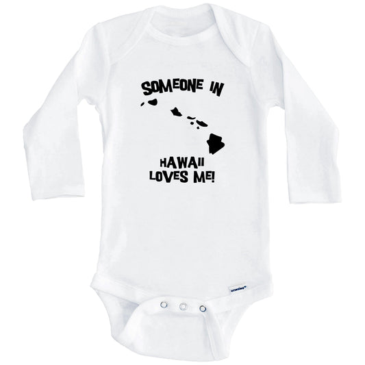 Someone In Hawaii Loves Me State Silhouette Cute Baby Onesie - One Piece Baby Bodysuit (Long Sleeves)