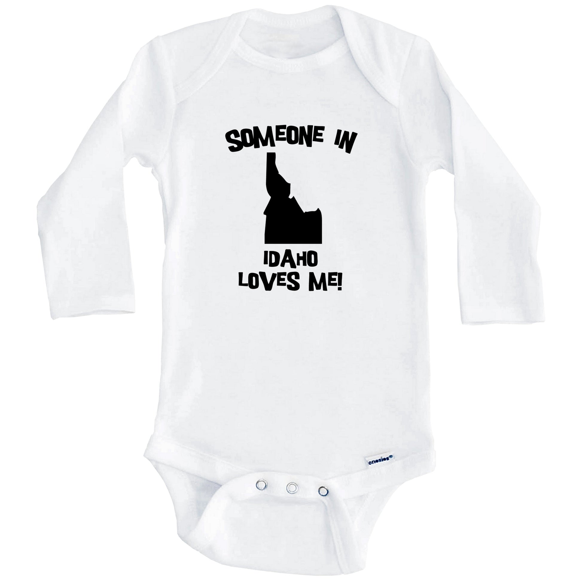 Someone In Idaho Loves Me State Silhouette Cute Baby Onesie - One Piece Baby Bodysuit (Long Sleeves)