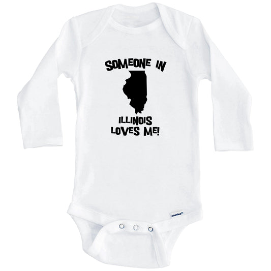 Someone In Illinois Loves Me State Silhouette Cute Baby Onesie - One Piece Baby Bodysuit (Long Sleeves)