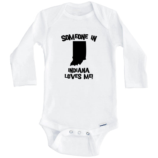 Someone In Indiana Loves Me State Silhouette Cute Baby Onesie - One Piece Baby Bodysuit (Long Sleeves)