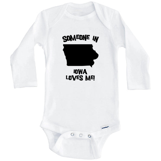 Someone In Iowa Loves Me State Silhouette Cute Baby Onesie - One Piece Baby Bodysuit (Long Sleeves)