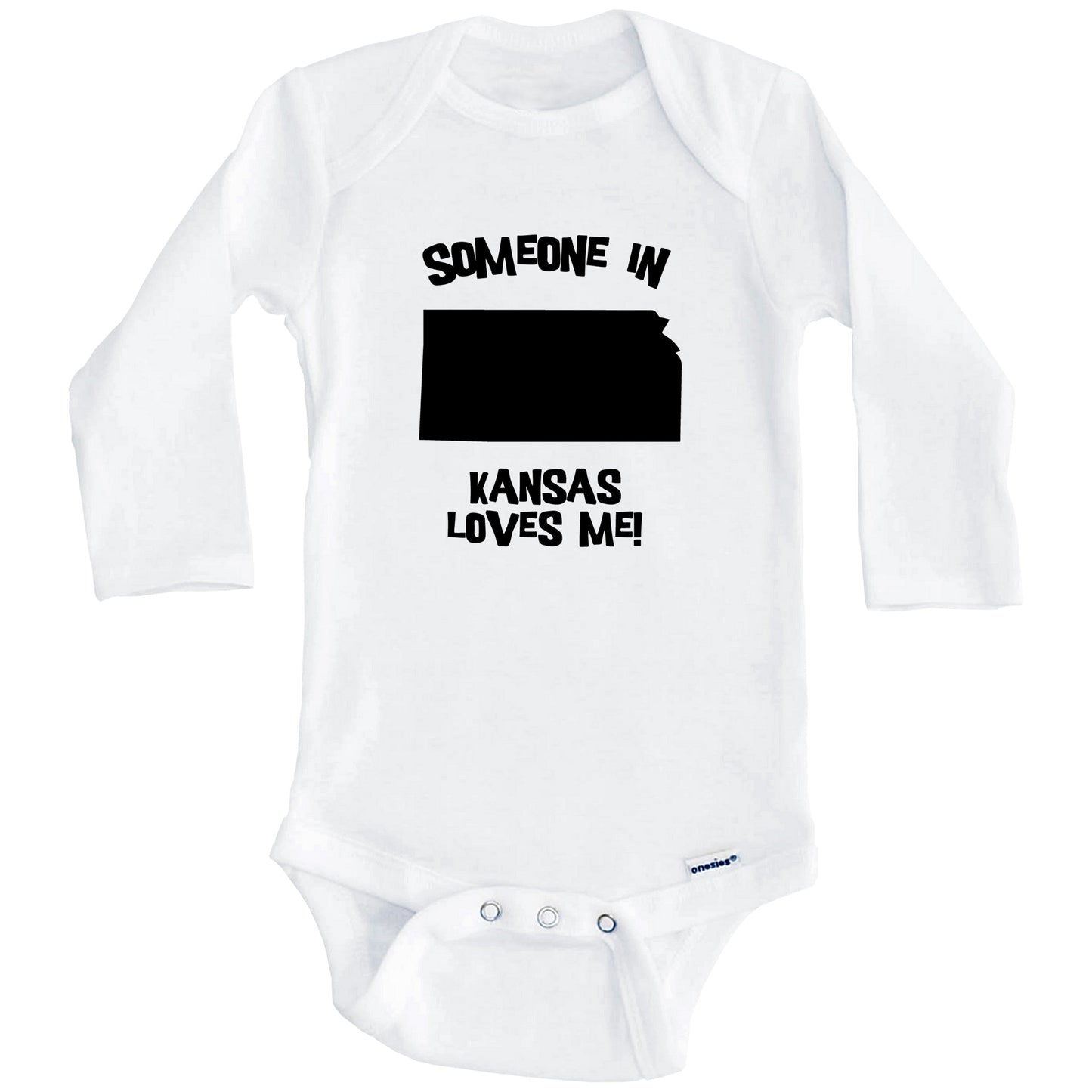 Someone In Kansas Loves Me State Silhouette Cute Baby Onesie - One Piece Baby Bodysuit (Long Sleeves)