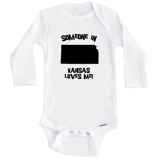 Someone In Kansas Loves Me State Silhouette Cute Baby Onesie - One Piece Baby Bodysuit (Long Sleeves)