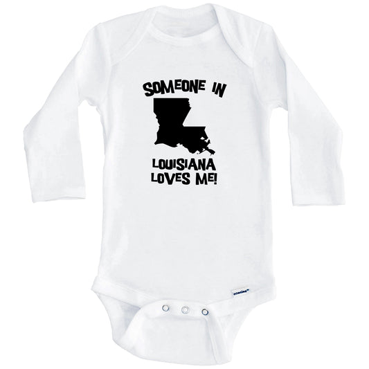 Someone In Louisiana Loves Me State Silhouette Cute Baby Onesie - One Piece Baby Bodysuit (Long Sleeves)