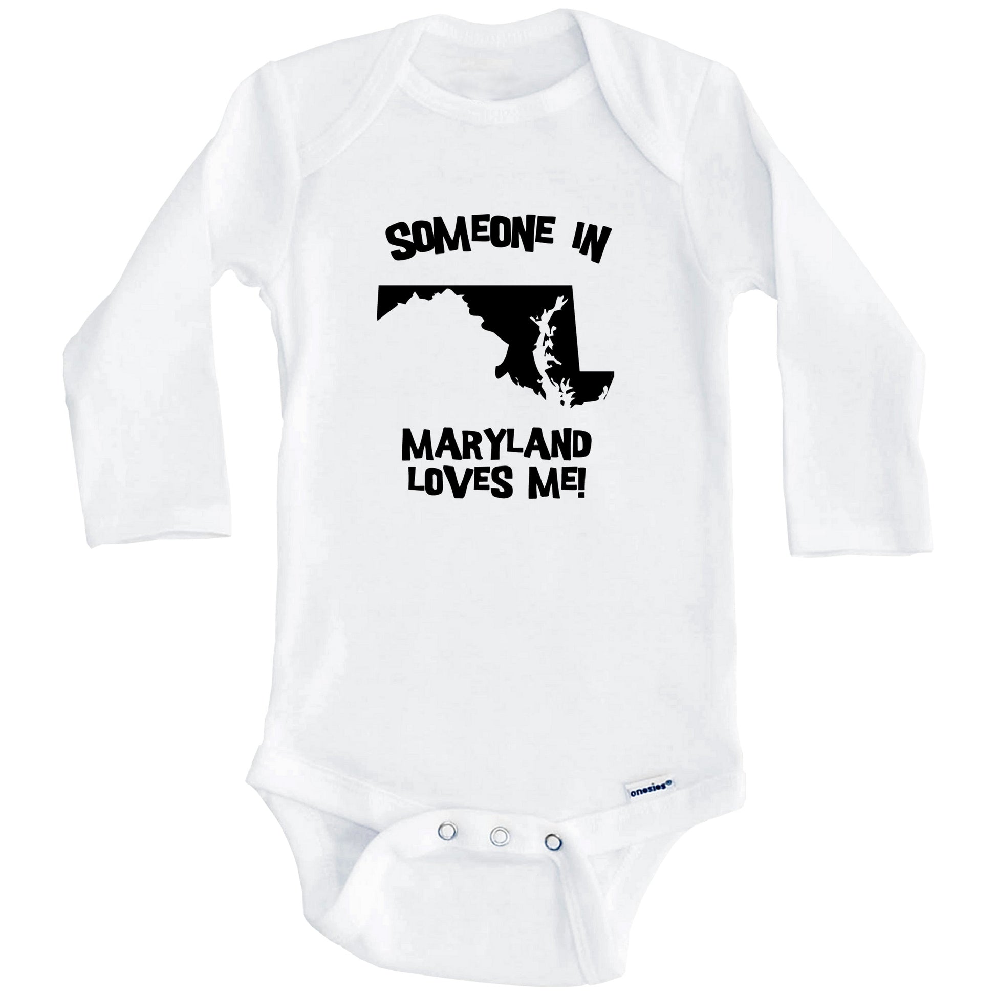 Someone In Maryland Loves Me State Silhouette Cute Baby Onesie - One Piece Baby Bodysuit (Long Sleeves)