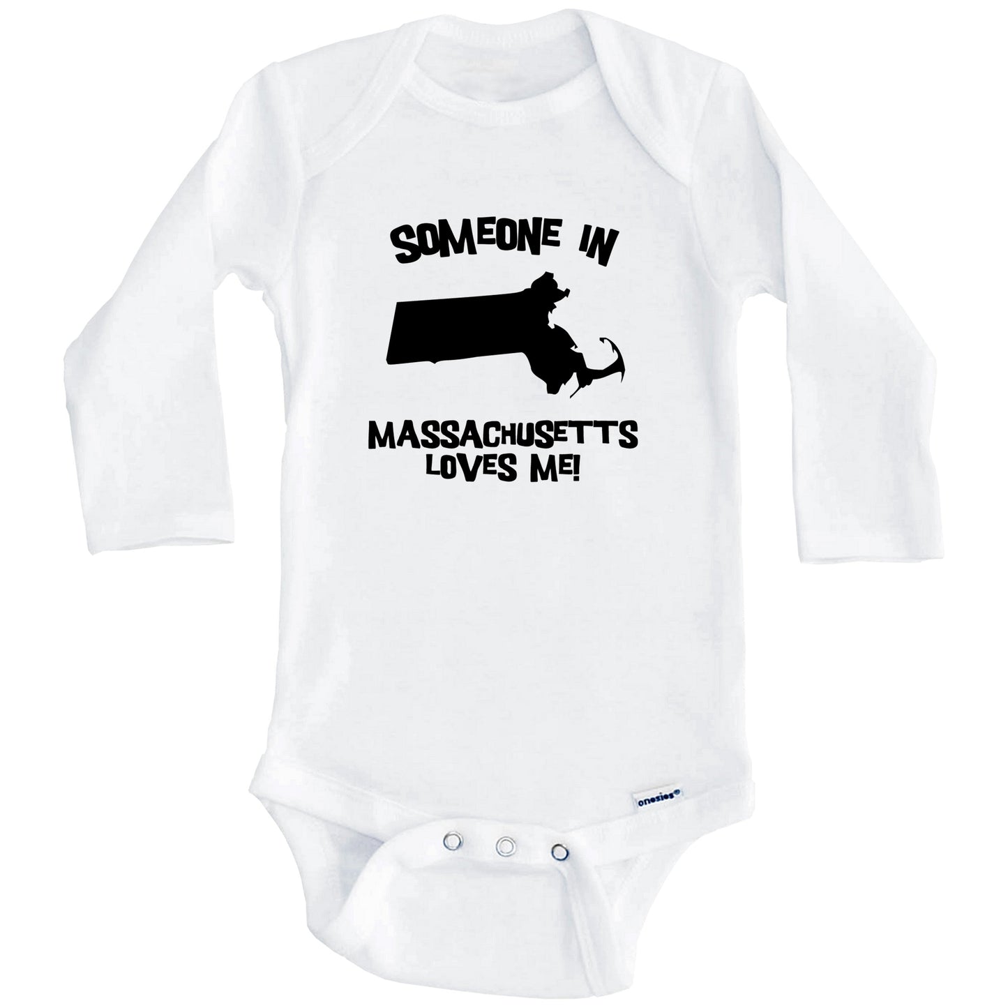 Someone In Massachusetts Loves Me State Silhouette Cute Baby Onesie - One Piece Baby Bodysuit (Long Sleeves)