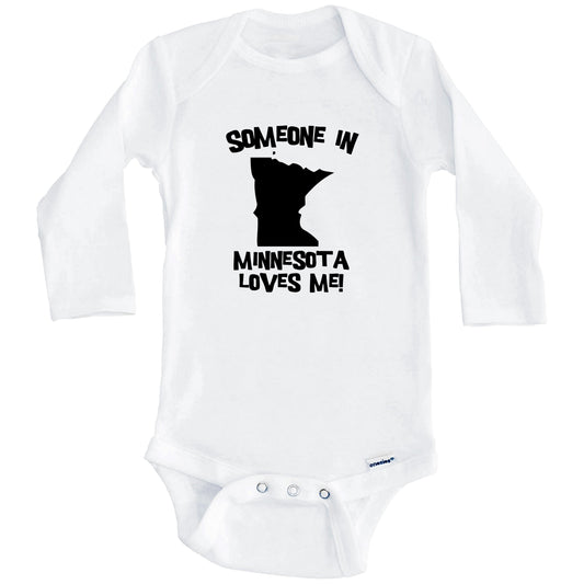 Someone In Minnesota Loves Me State Silhouette Cute Baby Onesie - One Piece Baby Bodysuit (Long Sleeves)