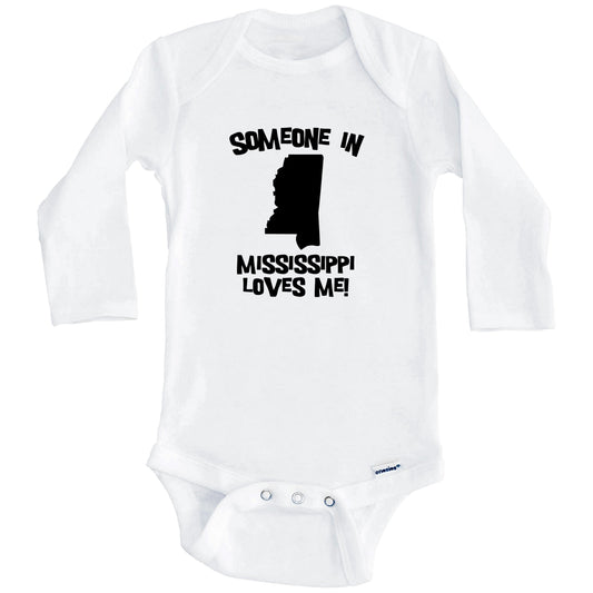 Someone In Mississippi Loves Me State Silhouette Cute Baby Onesie - One Piece Baby Bodysuit (Long Sleeves)