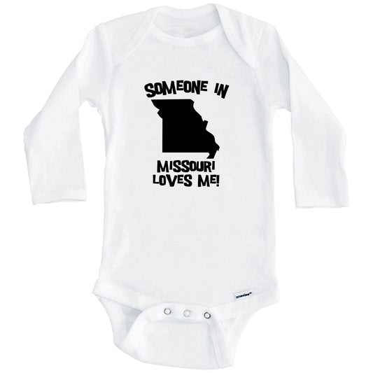 Someone In Missouri Loves Me State Silhouette Cute Baby Onesie - One Piece Baby Bodysuit (Long Sleeves)