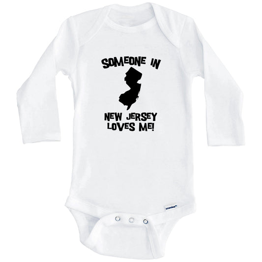 Someone In New Jersey Loves Me State Silhouette Cute Baby Onesie - One Piece Baby Bodysuit (Long Sleeves)