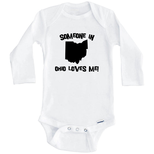 Someone In Ohio Loves Me State Silhouette Cute Baby Onesie - One Piece Baby Bodysuit (Long Sleeves)