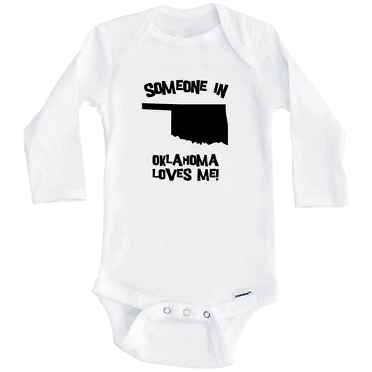 Someone In Oklahoma Loves Me State Silhouette Cute Baby Onesie - One Piece Baby Bodysuit (Long Sleeves)