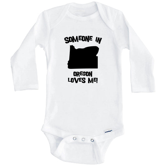 Someone In Oregon Loves Me State Silhouette Cute Baby Onesie - One Piece Baby Bodysuit (Long Sleeves)
