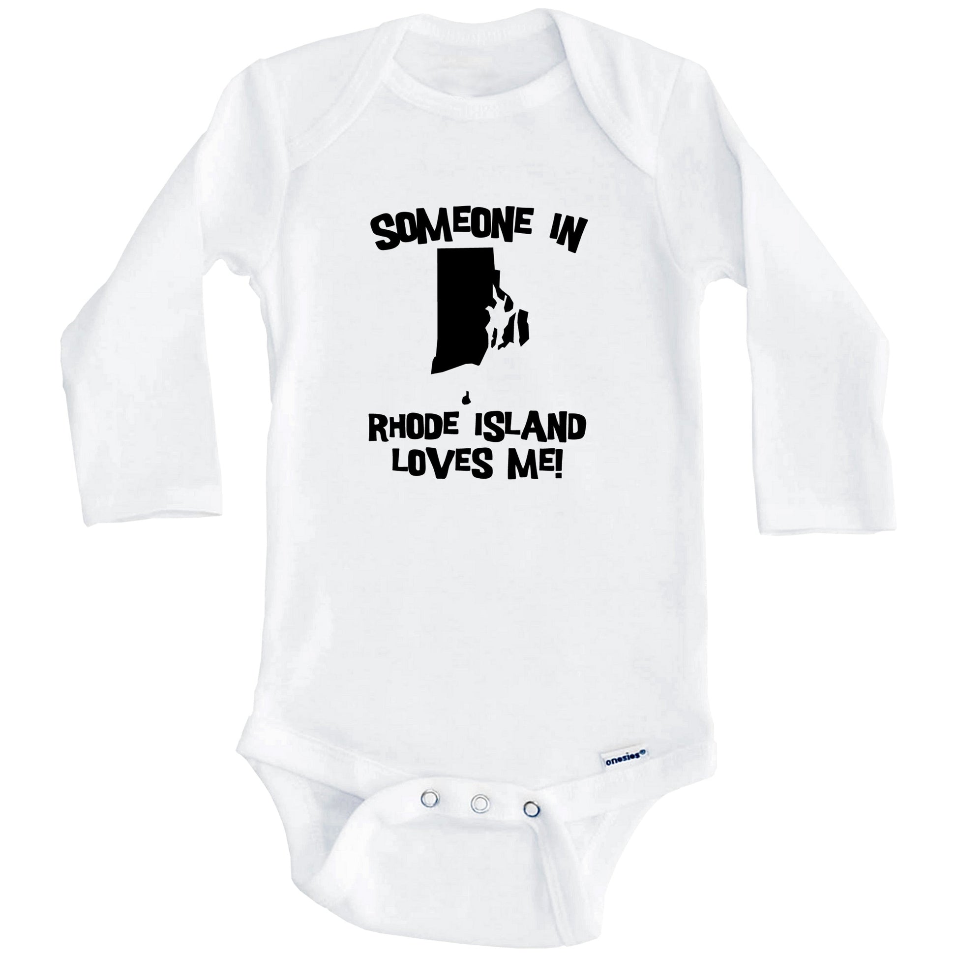 Someone In Rhode Island Loves Me State Silhouette Cute Baby Onesie - One Piece Baby Bodysuit (Long Sleeves)