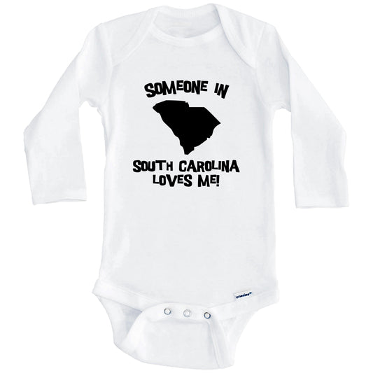 Someone In South Carolina Loves Me State Silhouette Cute Baby Onesie - One Piece Baby Bodysuit (Long Sleeves)
