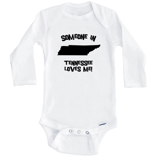 Someone In Tennessee Loves Me State Silhouette Cute Baby Onesie - One Piece Baby Bodysuit (Long Sleeves)