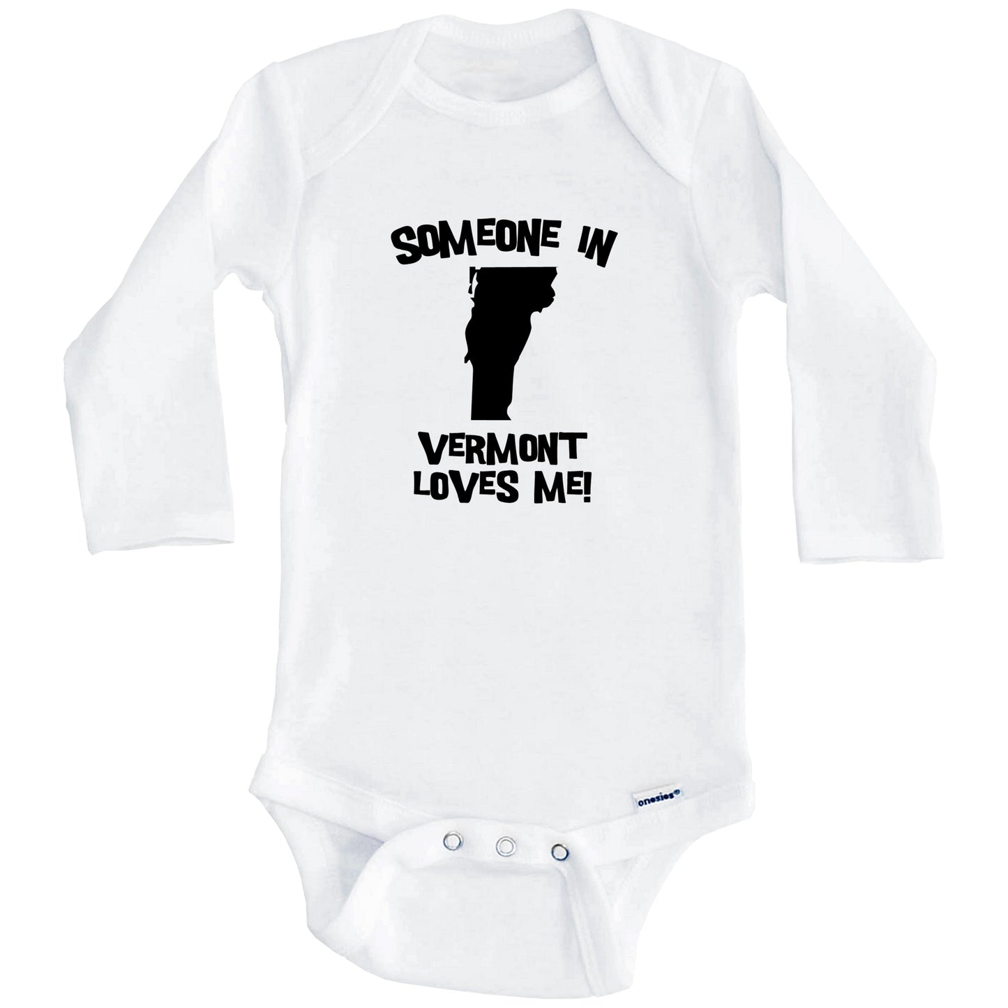 Someone In Vermont Loves Me State Silhouette Cute Baby Onesie - One Piece Baby Bodysuit (Long Sleeves)