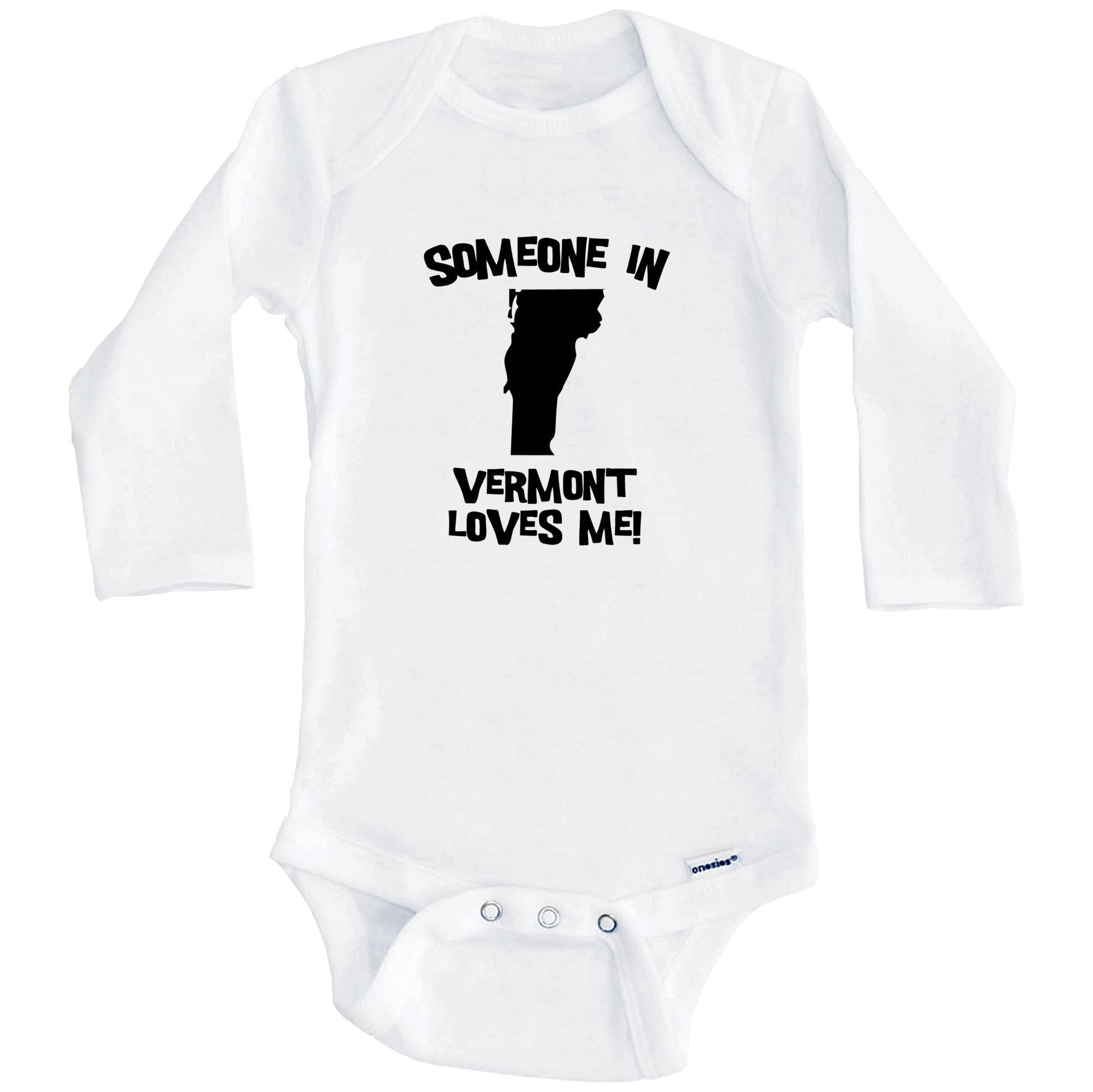 Someone In Vermont Loves Me State Silhouette Cute Baby Onesie - One Piece Baby Bodysuit (Long Sleeves)
