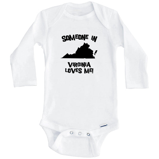 Someone In Virginia Loves Me State Silhouette Cute Baby Onesie - One Piece Baby Bodysuit (Long Sleeves)